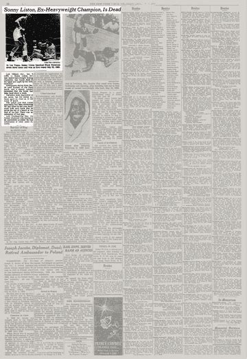 Sonny Liston, Ex‐Heavyweight Champion, Is Dead.